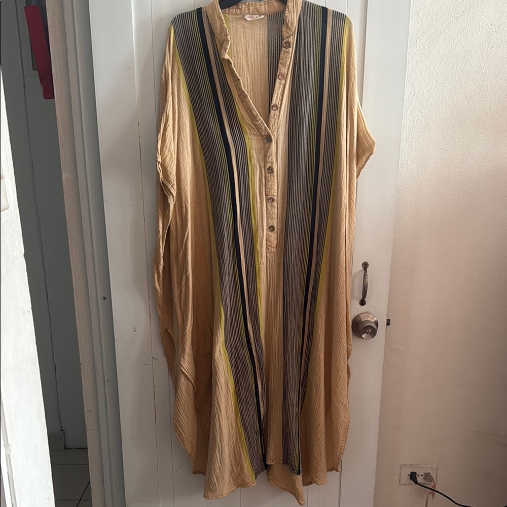 Free People Beige and Navy Striped Kaftan